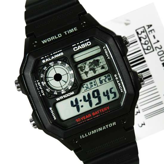Casio World Time Alarm Digital Watch AE-1200WH-1AV AE1200WH