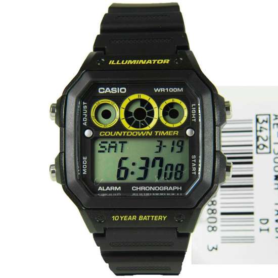 Casio AE-1300WH-1AEF Orologio Uomo Al Quarzo - Collezione Illuminator - Cassa 39mm, Cinturino In Gomma Nero/blu, 100m防水