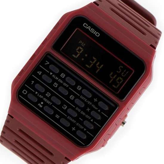 Casio Red Rectangular Casio Retro Red Calculator Watch CA-53WF-4B CA-53WF-4BDF