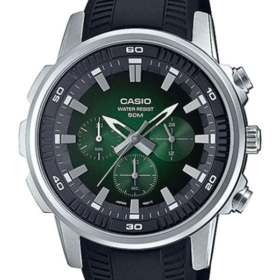 Casio Classic Green Chronograph MTP-E505-3A MTPE505-3 Rubber Watch