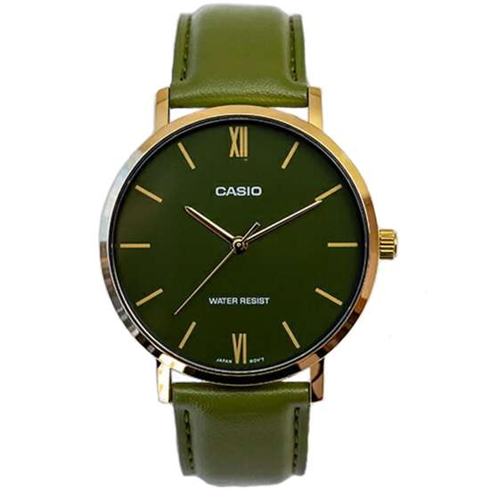 Casio Quartz Green Leather Watch MTPVT01GL-3B MTP-VT01GL-3BU