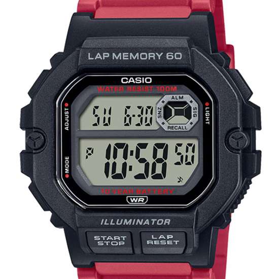 Casio Red Digital Lap Memory WS-1400H-4A WS1400H-4A Dual Time Watch