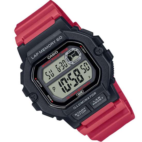 Casio Red Digital Lap Memory WS-1400H-4A WS1400H-4A Dual Time Watch