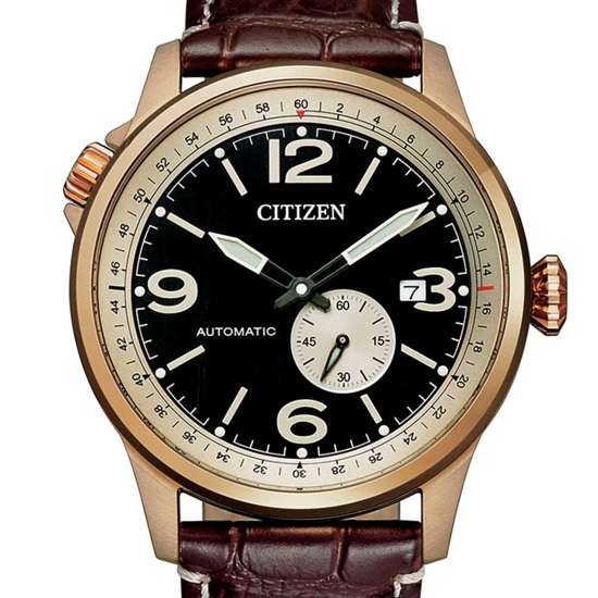 Citizen Automatic NJ0143-19E Leather Analog Mens Pilot Watch
