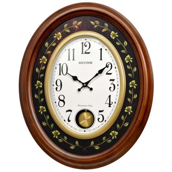 Rhythm CMJ580NR06 Wooden Pendulum Decor Wall Clock