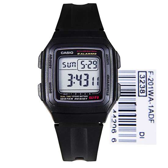 Casio Illuminator Dual Time 5 Alarm Mens Sport Watch F-201WA-1A