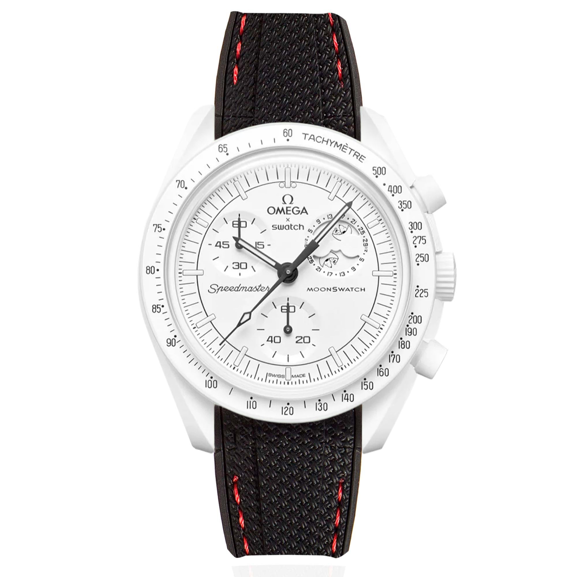 Black/Red Textured Rubber Watch Strap | Omega x Swatch Snoopy | 20mm