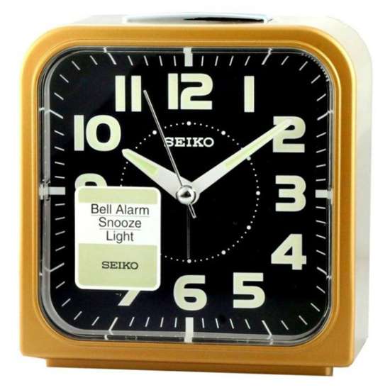 Seiko Bell Alarm Gold Square Light Table Clock QHK025G