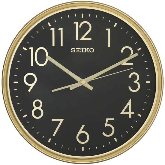 Seiko Black Dial Gold Case Wall Clock QXA744F