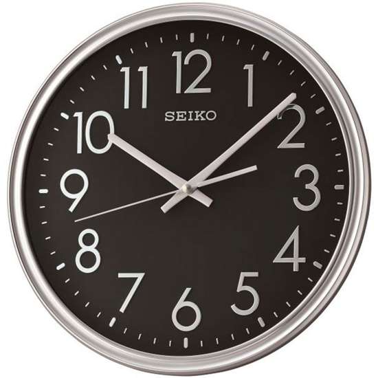 Seiko Black Dial Silver Case Wall Clock QXA744S