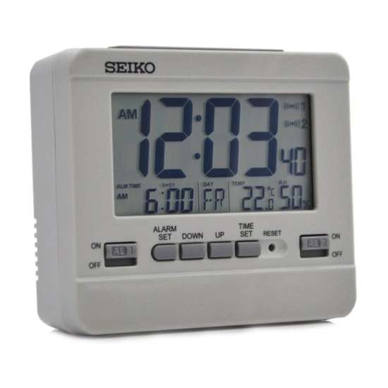 Seiko Digital Grey QHL086N Thermometer Hygrometer Standing Wall Alarm Clock