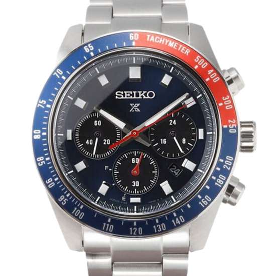 Seiko Speedtimer SBDL097 Blue Dial Chronograph Solar Pepsi Bezel Watch