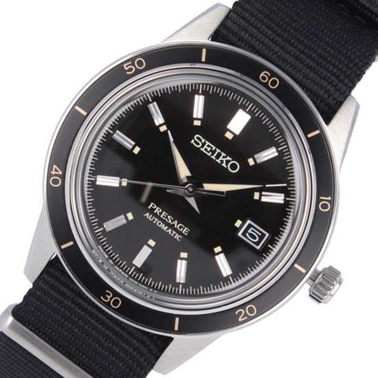 Seiko Style 60's Presage SRPG09 SRPG09J1 SRPG09J Black Nylon Watch