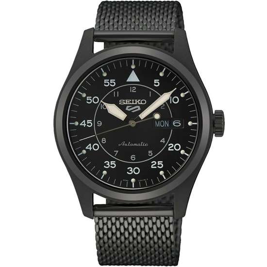 Seiko 5 Sports Flieger SRPH25K1 SRPH25 SRPH25K Black Milanese Mesh Watch
