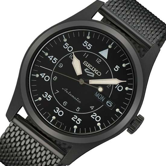 Seiko 5 Sports Flieger SRPH25K1 SRPH25 SRPH25K Black Milanese Mesh Watch