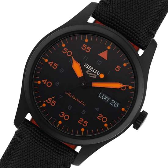 Seiko 5 Sports Flieger SRPH33K1 SRPH33 SRPH33K Black Orange Nylon Watch