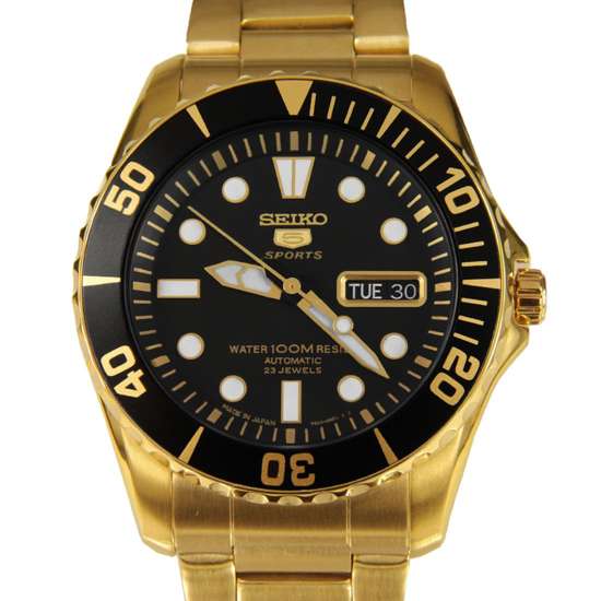 Seiko 5 Sports Automatic Mens Diver Japan Gold Watch SNZF22 SNZF22J1