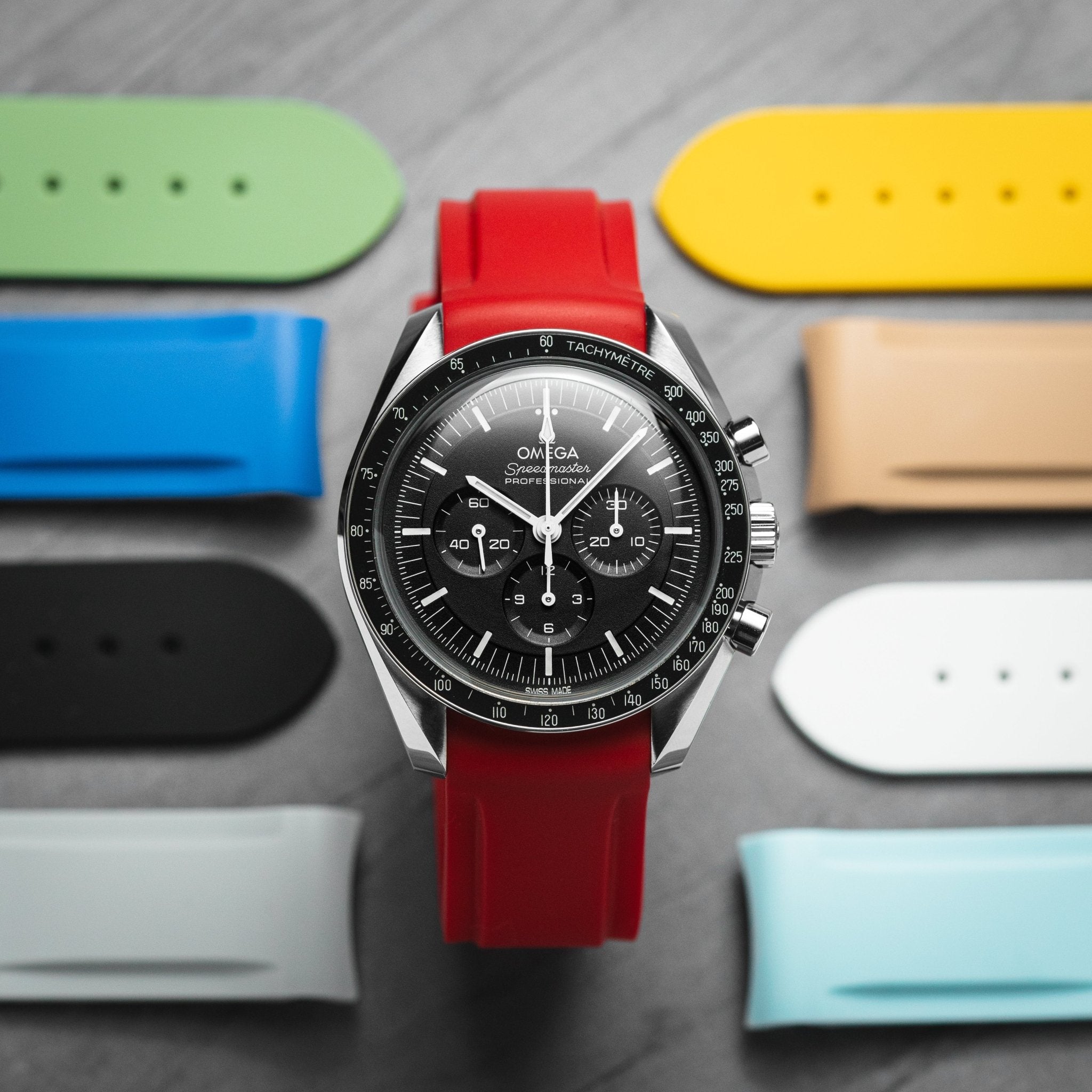 Paramount Curved End Premium Silicone Strap – Compatible with Omega Moonwatch - Yellow (2404) -StrapSeeker