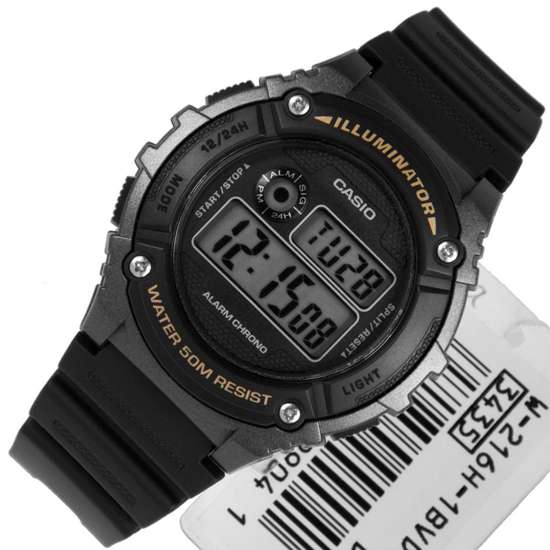 Casio Standard Black Chrono Mens Digital Watch W-216H-1BV W216H