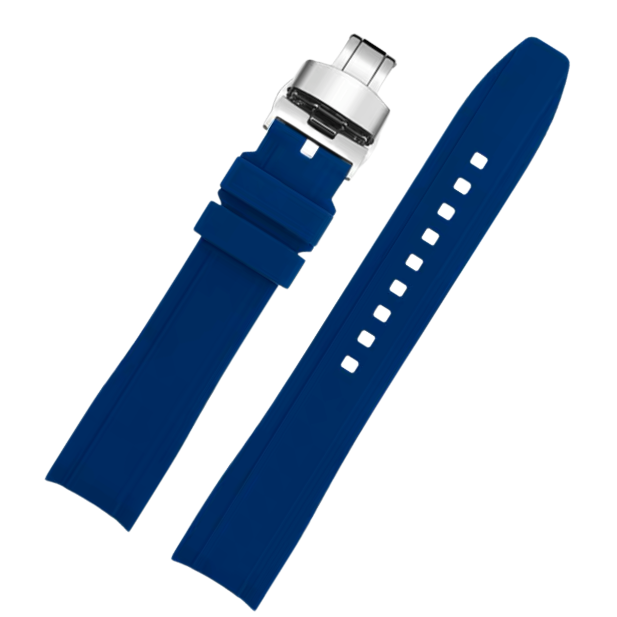 Dexter Silicone Curved Lug End Strap Blue (Silver Deployment Clasp) (Rolex Replacement)