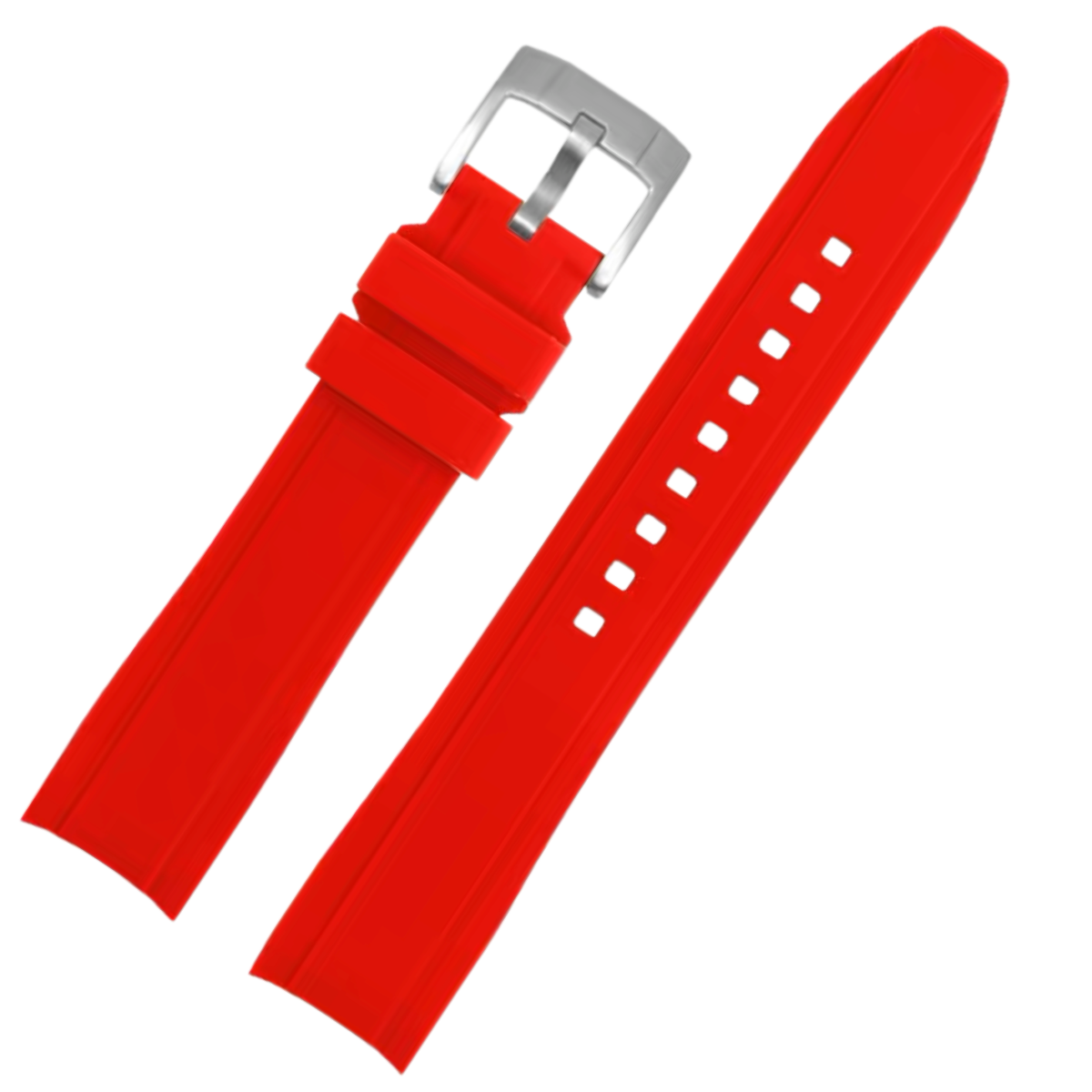 Dexter Silicone Curved Lug End Strap Red Silver Pin Buckle (Rolex Replacement)