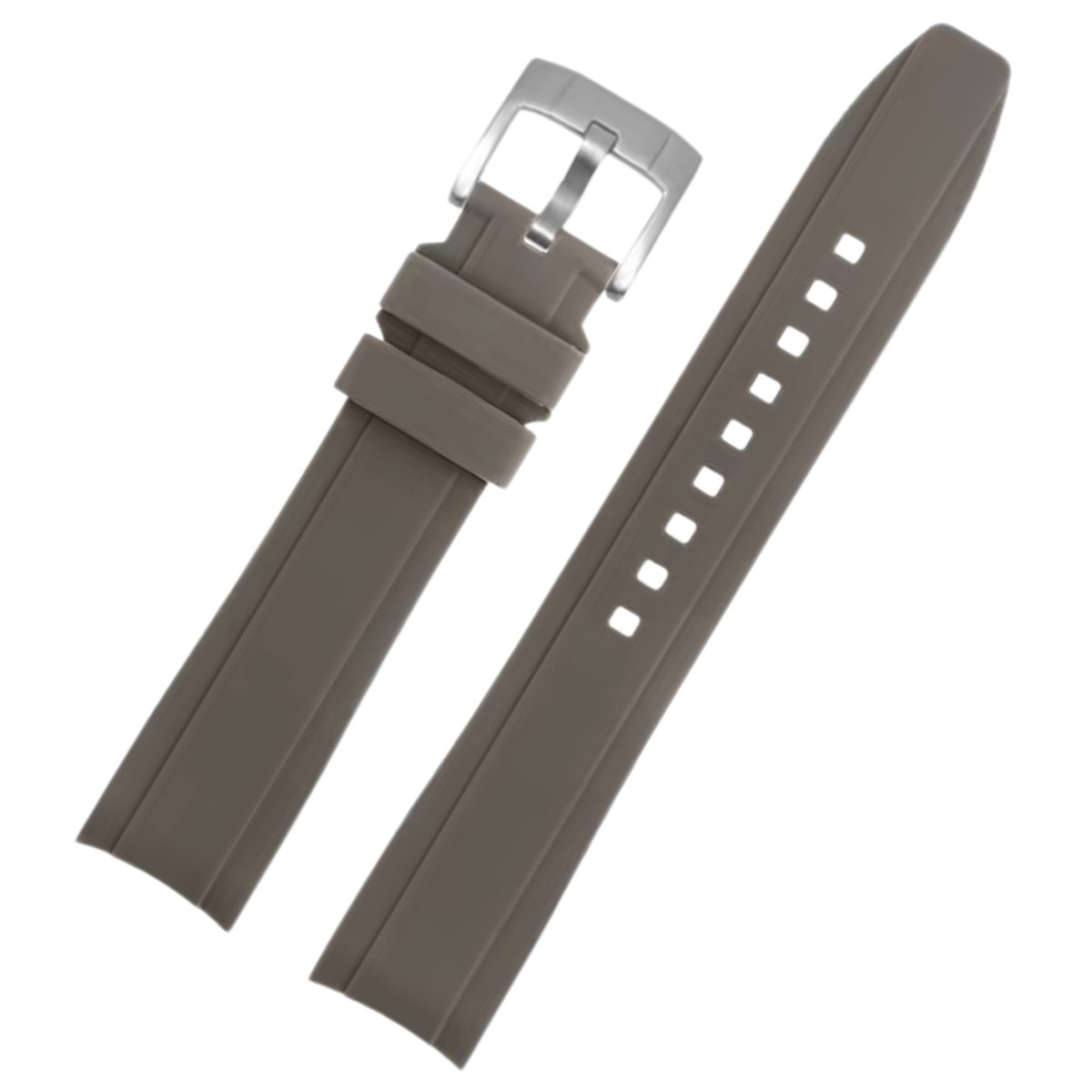 Dexter Silicone Curved Lug End Strap Grey Silver Pin Buckle (Rolex Replacement)
