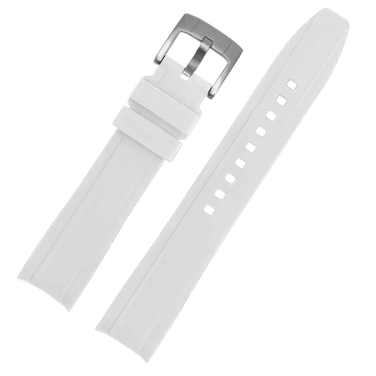 Dexter Silicone Curved Lug End Strap White Silver Pin Buckle (Rolex Replacement)