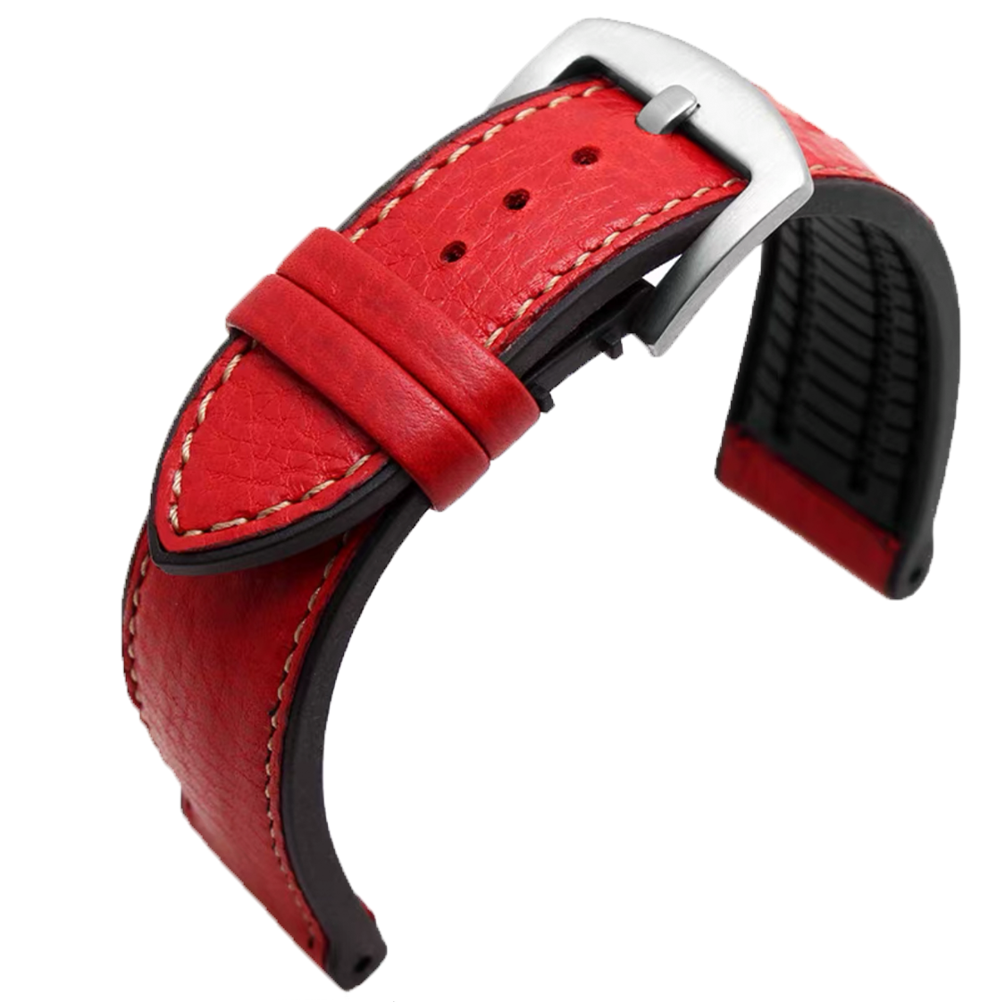 Watts Premium Hybrid Performance Italian Calf Leather Rubber Watch Strap Red 