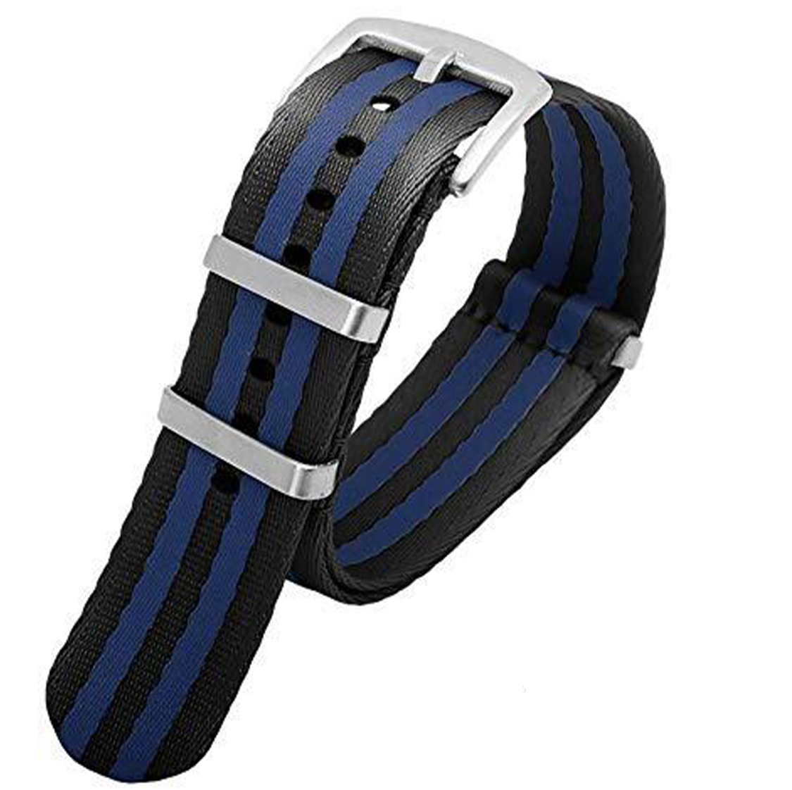 Seatbelt Ballistic Nylon NATO Watch Strap Black with Blue Stripe 