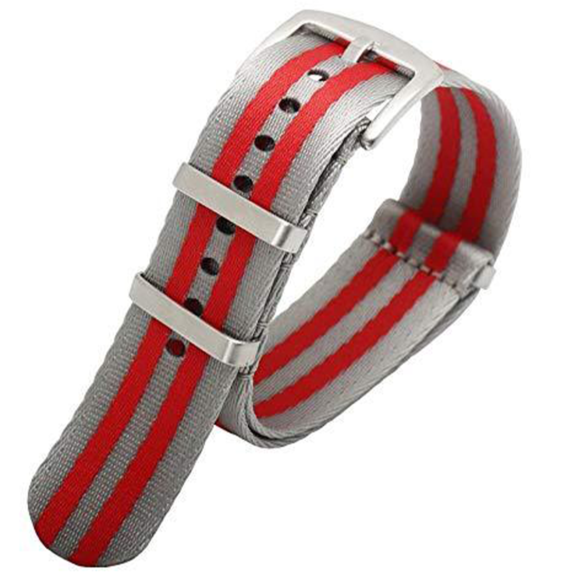 Seatbelt Ballistic Nylon NATO Watch Strap Grey with Red Stripe 