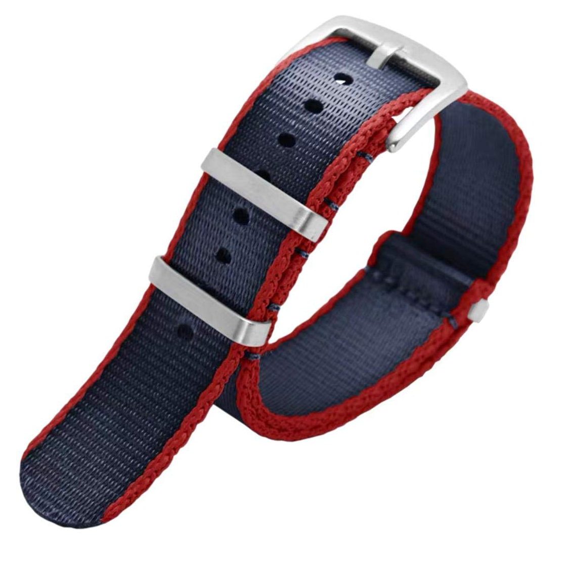 Seatbelt Ballistic Nylon NATO Watch Strap Blue with Red Edge 