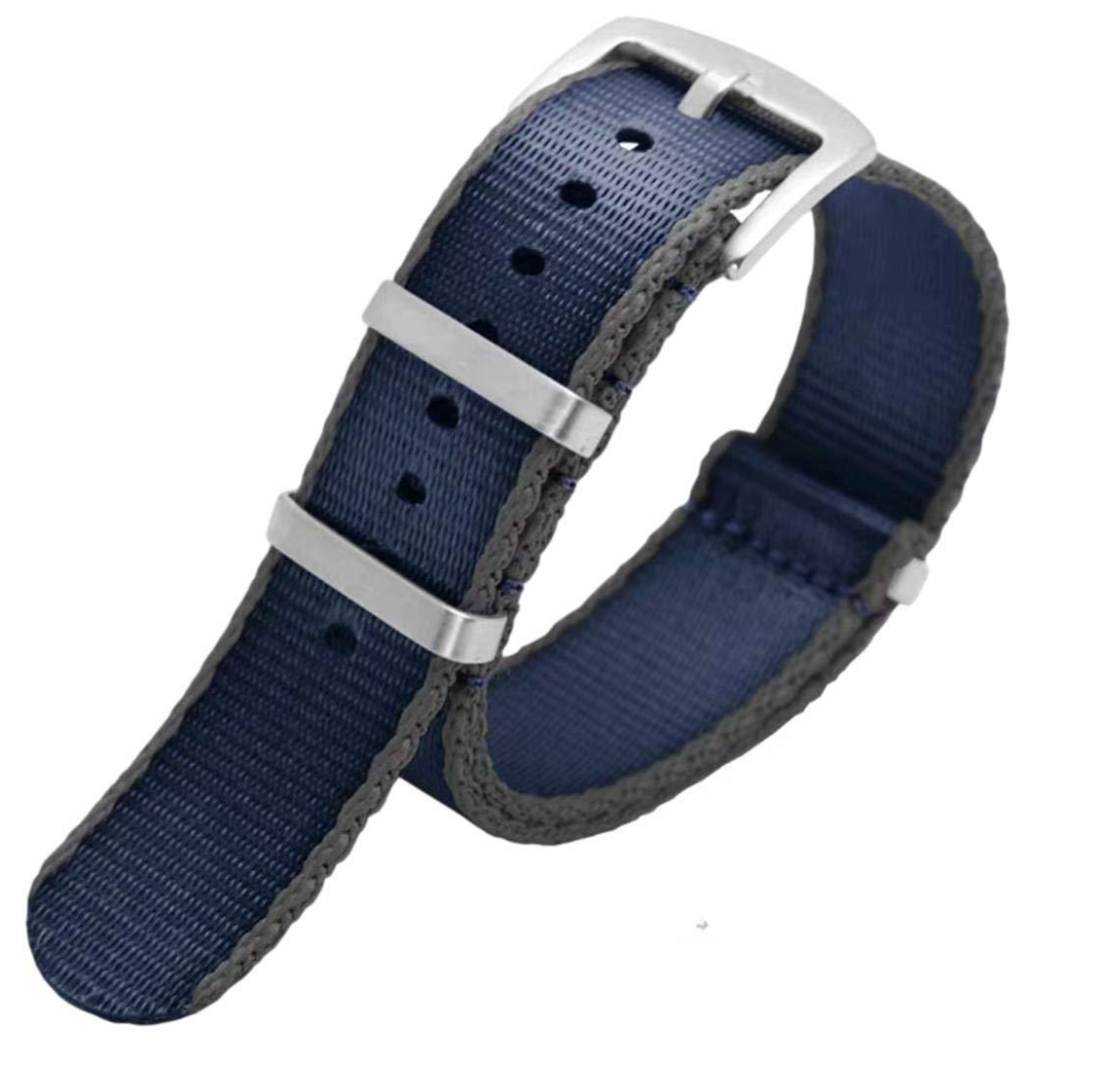 Seatbelt Ballistic Nylon NATO Watch Strap Navy Blue with Grey Edge 