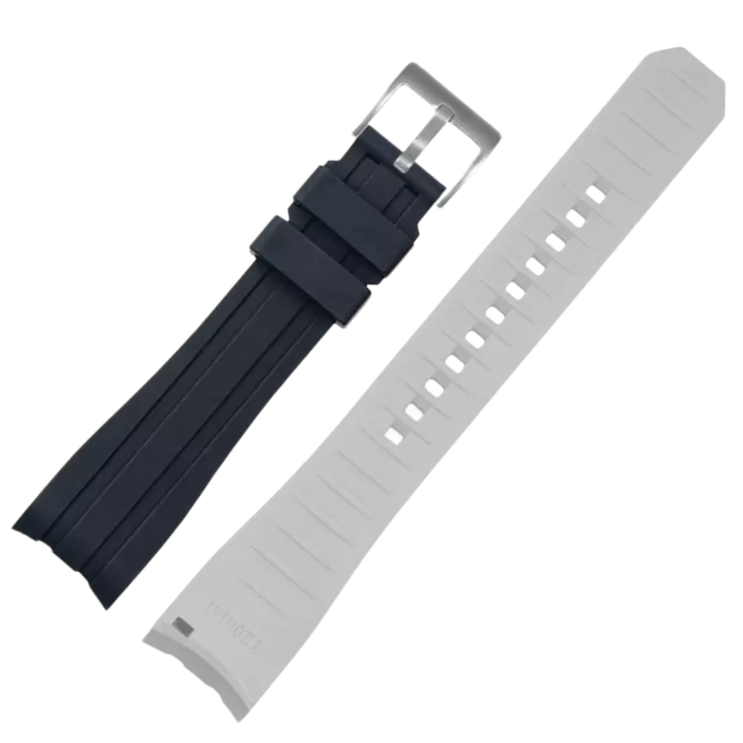 Ames Silicone Quick-Release Curved Lug End Strap Black White 