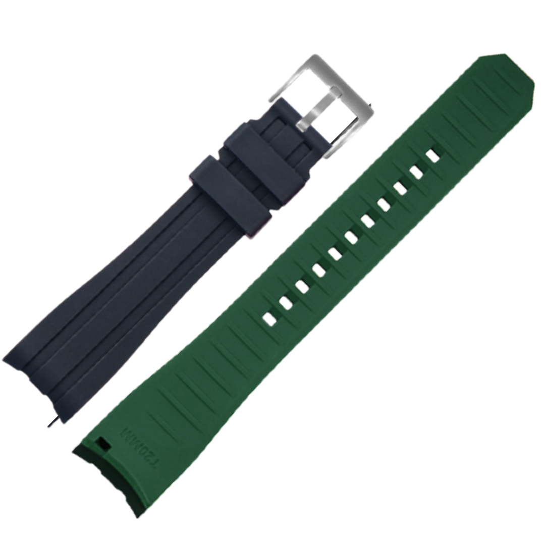 Ames Silicone Quick-Release Curved Lug End Strap Black Green 