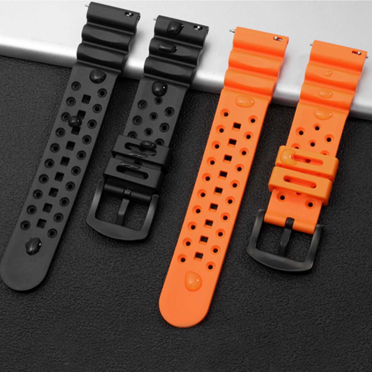 Laser Dice Quick-Release FKM Rubber Watch Strap Orange 
