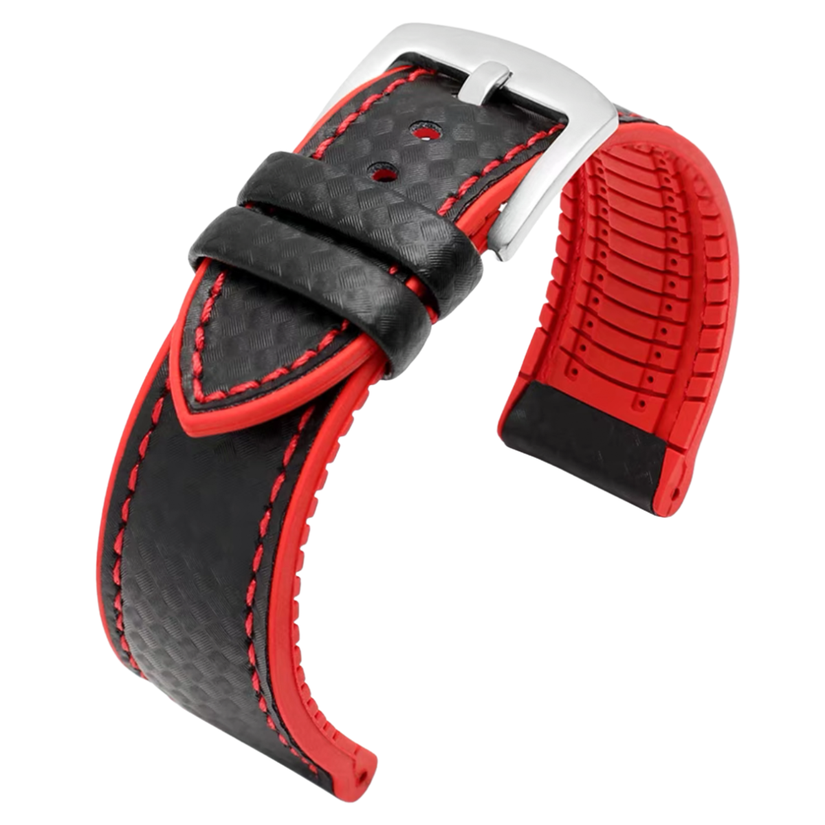 Ezra Leather Rubber Performance Hybrid Strap Red 