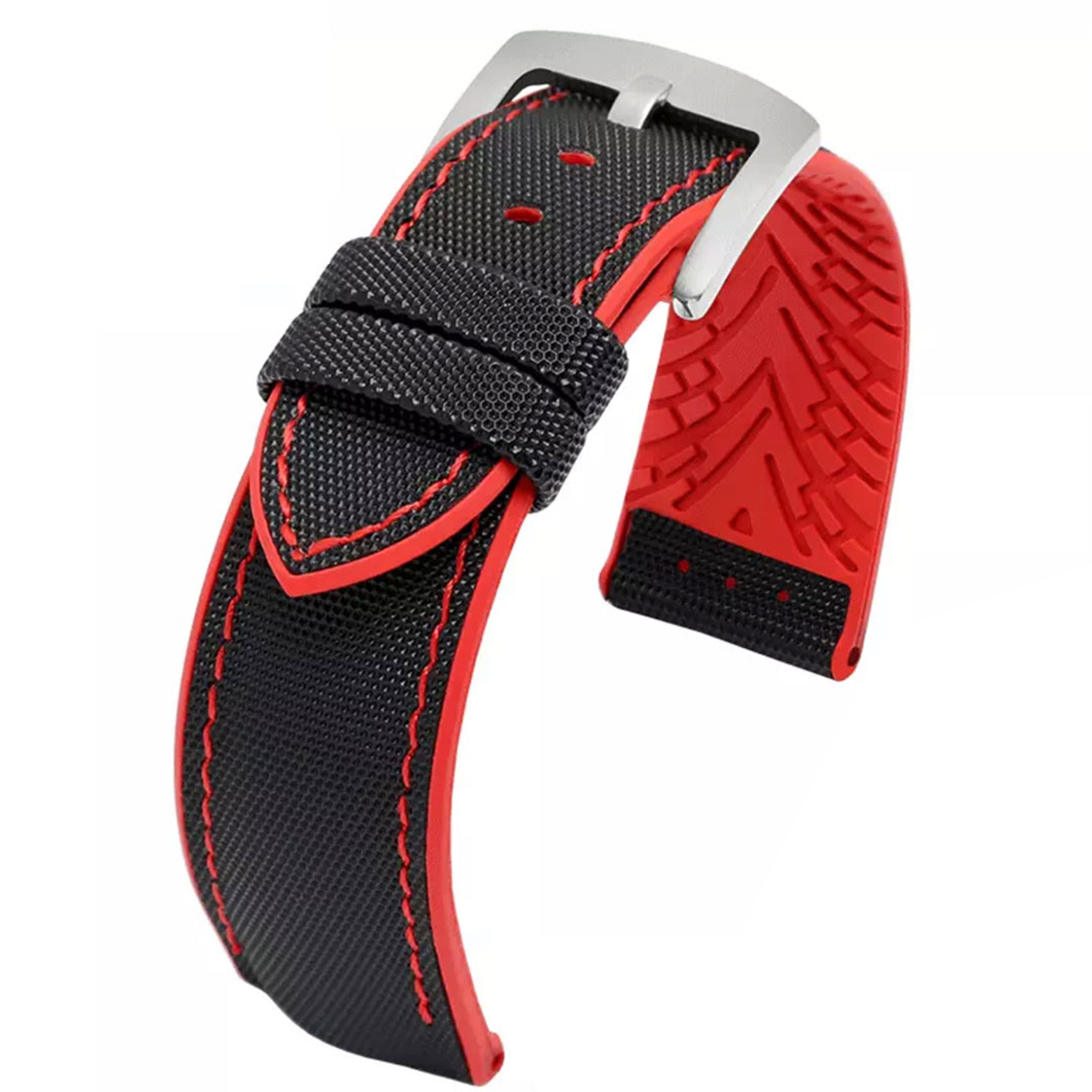 Luca Hybrid Performance Canvas Nylon & Rubber Watch Strap Red 
