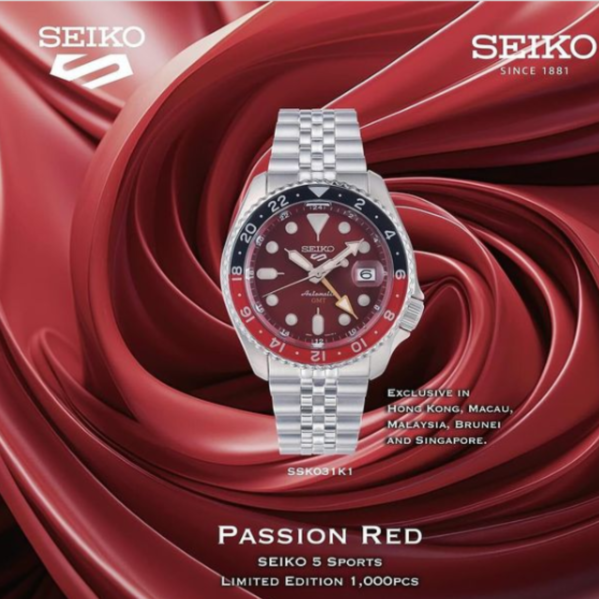 Seiko 5 Sports GMT SSK031K1 SSK031 SSK031K Passion Red Limited Edition Watch